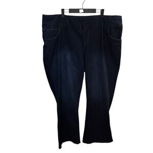 Woman Within 26W Petite Blue Straight Leg Pull On Stretch Denim Jeans Dark Wash